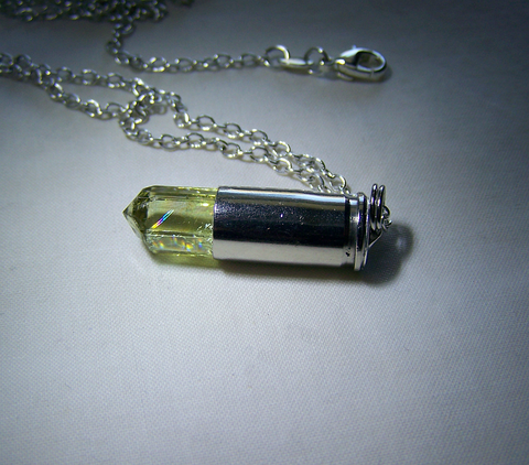 Gold Apatite Natural Gemstone Silver Bullet Pendant