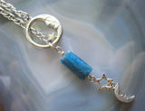 Blue Apatite Man in the Moon Antiqued Silver Necklace