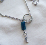 Blue Apatite Man in the Moon Antiqued Silver Necklace