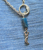 Blue Apatite Man in the Moon Antiqued Silver Necklace