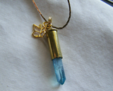 Aqua Aura Quartz Gold Butterfly Crystal Bullet Pendant