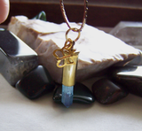 Aqua Aura Quartz Gold Butterfly Crystal Bullet Pendant