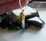 Aqua Aura Quartz Gold Butterfly Crystal Bullet Pendant