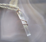 Natural Aquamarine Gemstone Wire Wrapped Crystal Pendant Necklace