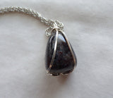 Natural Arfvedsonite Stone Wire Wrapped Crystal Pendant Necklace