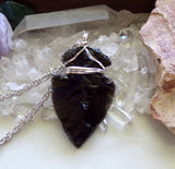 Black Obsidian Arrowhead Crystal Wire Wrapped Pendant Necklace