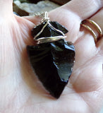 Black Obsidian Arrowhead Crystal Wire Wrapped Pendant Necklace