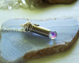 Aura Quartz Angel Teardrop Silver Bullet Pendant Necklace