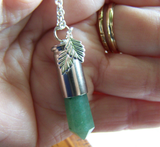 Green Aventurine Silver Leaves Bullet Jewelry Pendant