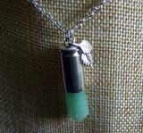 Green Aventurine Silver Leaves Bullet Jewelry Pendant