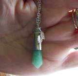 Green Aventurine Silver Leaves Bullet Jewelry Pendant