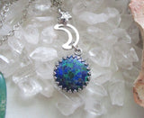 Azurite and Malachite Gemstone Crystal Celestial Pendant Necklace