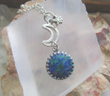 Azurite and Malachite Gemstone Crystal Celestial Pendant Necklace