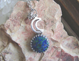 Azurite and Malachite Gemstone Crystal Celestial Pendant Necklace