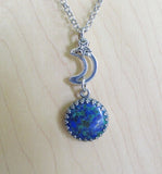 Azurite and Malachite Gemstone Crystal Celestial Pendant Necklace