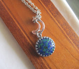 Azurite and Malachite Gemstone Crystal Celestial Pendant Necklace