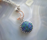 Azurite and Malachite Gemstone Crystal Celestial Pendant Necklace