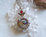 Silver Bird's Nest Cloisonne Egg Red Heart Wreath Pendant