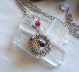 Silver Bird's Nest Cloisonne Egg Red Heart Wreath Pendant