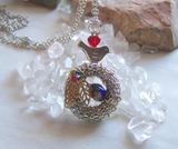 Silver Bird's Nest Cloisonne Egg Red Heart Wreath Pendant