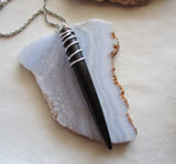 Natural Black Buffalo Horn Organic Wire Wrapped Pendant Necklace