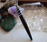 Natural Black Buffalo Horn Organic Wire Wrapped Pendant Necklace