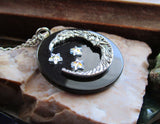 Man in the Moon Black Onyx Stone Disc Pendant Necklace