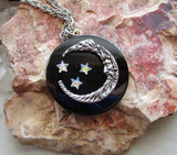 Man in the Moon Black Onyx Stone Disc Pendant Necklace