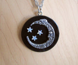 Man in the Moon Black Onyx Stone Disc Pendant Necklace