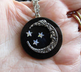 Man in the Moon Black Onyx Stone Disc Pendant Necklace