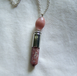 Coral Jasper Pink Lepidolite Gemstone Silver Bullet Jewelry Pendant