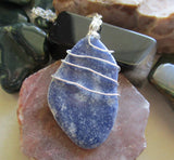 Blue Aventurine Natural Crystal Wire Wrapped Pendant Necklace