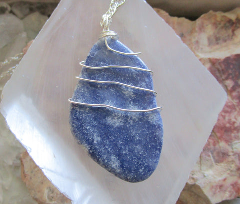 Blue Aventurine Natural Crystal Wire Wrapped Pendant Necklace