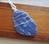 Blue Aventurine Natural Crystal Wire Wrapped Pendant Necklace