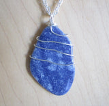 Blue Aventurine Natural Crystal Wire Wrapped Pendant Necklace