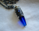 Cobalt Blue Glass Filigree Bullet Jewelry Pendant