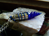 Cobalt Blue Vintage Glass Seashell Silver Bullet Jewelry Pendant