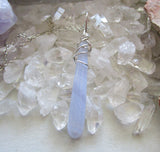 Blue Lace Agate Natural Gemstone Crystal Drop Pendant Necklace