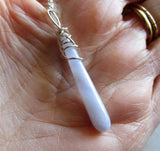 Blue Lace Agate Natural Gemstone Crystal Drop Pendant Necklace