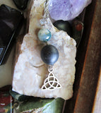 Irish Bog Oak Moss Agate Triquetra Pendant Necklace