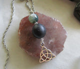 Irish Bog Oak Moss Agate Triquetra Pendant Necklace