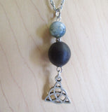 Irish Bog Oak Moss Agate Triquetra Pendant Necklace