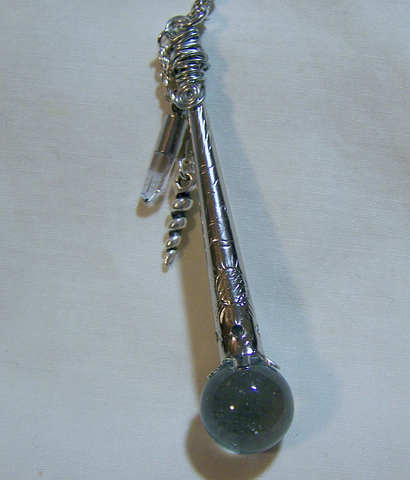 Crystal Ball Scepter Wand Pendant with Unicorn Horn