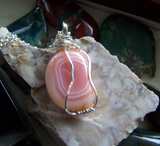 Pink Botswana Agate Polished Gemstone Wire Wrapped Pendant