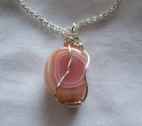 Pink Botswana Agate Polished Gemstone Wire Wrapped Pendant