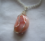 Pink Botswana Agate Polished Gemstone Wire Wrapped Pendant