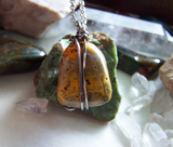 Bumblebee Jasper Wire Wrapped Natural Stone Pendant