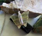 Natural Rainbow Fluorite Carved Butterfly Gemstone Wire Wrapped Pendant