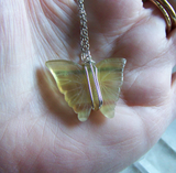 Natural Rainbow Fluorite Carved Butterfly Gemstone Wire Wrapped Pendant