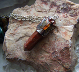 Red Jasper Butterfly Wrapped Silver Bullet Pendant